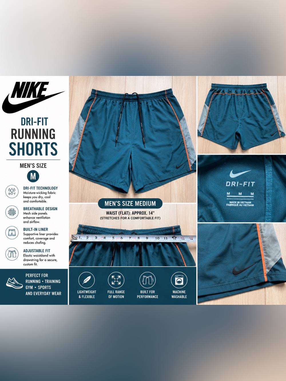 Nike Dri-FIT Running Shorts Men’s Size M Blue Gray Orange Athletic Training Gym